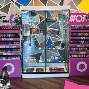 Riot e-liquids POS in a UK vape shop