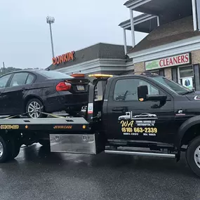 Rain or shine, WA Towing Services is always ready to respond.
In this photo, our expert team is towing a black BMW 3 Series from a commercial plaza in Northampton County, right outside Dunkin' and Cleaners. Our Jerr-Dan flatbed tow truck ensures secure, weather-safe vehicle transport — even in the rain.

???? 745 1/2 N Front St, Allentown, PA 18102
???? (610) 663-2339
???? www.wa-towing.com

✅ European car towing experts
✅ Commercial parking lot service
✅ Weather-proof, damage-free transport