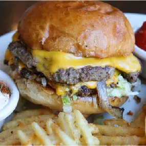 Butter toasted brioche bun, two smashed beef patties, American cheese, caramelized onions, shredded lettuce & special sauce