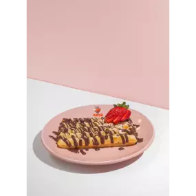 Build your own waffle with Belgium milk chocolate and strawberries
