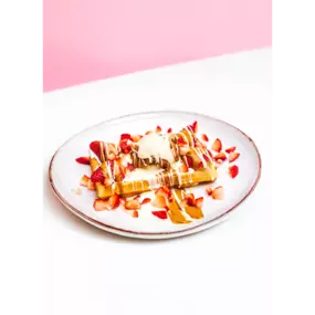 Build your own waffle with Belgium milk chocolate, while chocolate and strawberries