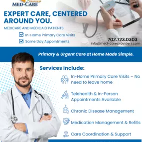 Med-Care Providers in Las Vegas, NV delivers quality, patient-focused care. Services include primary care, family practice, pain management, psychiatry, therapy, home health, and urgent care, with same-day and telehealth appointments available.