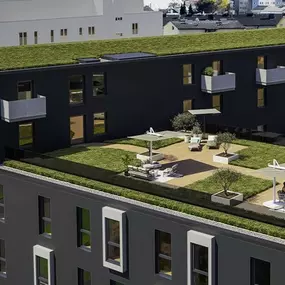 Rendering der Dachterrasse des Stayurban in Nürnberg bei Tag
