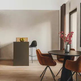 Rendering: Küche mit Esstisch des Businessapartments Stayurban Comfort.