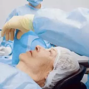 Woman getting cataract surgery at the eye doctors
