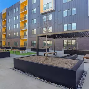 Outdoor courtyards with ample seating and pavilion coverage.