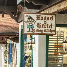 Sign of Hansel and Gretel Candy Kitchen outside the store in Helen Ga