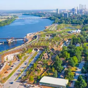 Aerial view of the river and trees