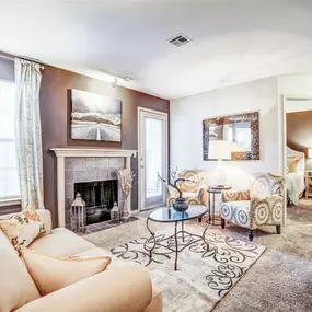 Spacious living room with a fireplace