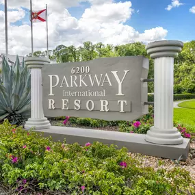 The entrance sign to Parkway International Resort