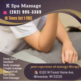 Massage techniques are commonly applied with hands, fingers, 
elbows, knees, forearms, feet, or a device. 
The purpose of massage is generally for the treatment of 
body stress or pain.