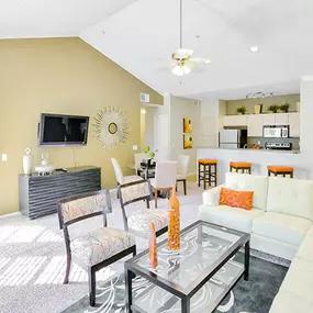 High ceilings and white seating