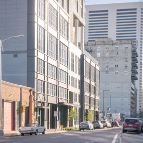 City street with cars and buildings