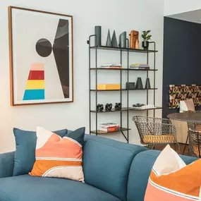 Living room with Blue couch