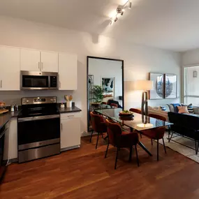 Kitchen with glass dining table