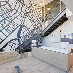 Staircase with painted wall