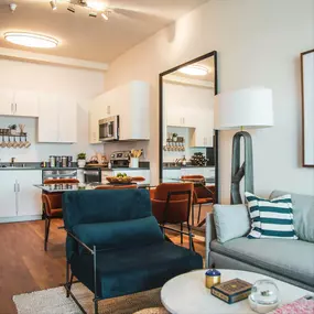 Living room with kitchen view