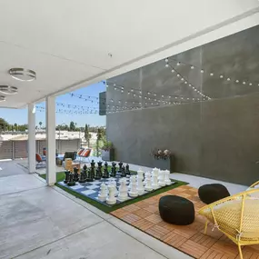 Social area with large chess board