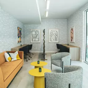 Common area with orange couch