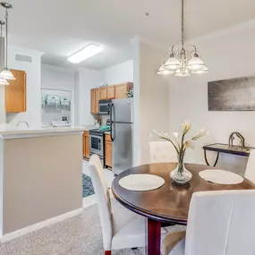 Modern kitchen with a dining table