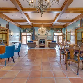 Lounge Area With a fireplace and a chandelier