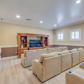 Community movie theatre with beige sofas