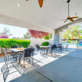Covered lounge area by the pool