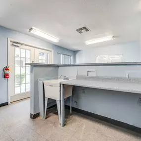 Folding station and basin sink in the laundry room