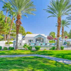 Country club beautiful entrance view with garden
