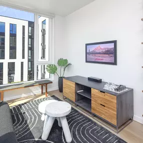 a living room with a couch and a coffee table