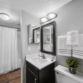 Bathroom with a sink and shower