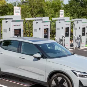 A Polestar 2 at an InstaVolt charging station at Country House Estates, Exeter