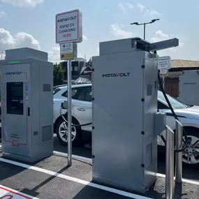 InstaVolt EV chargers located in the designated rapid charging zone of Teanlowe Shopping Centre in FY6 7DF.