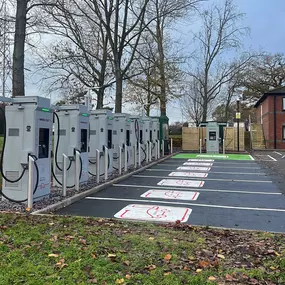 Clean, modern InstaVolt charging bays at Corley Northbound, offering easy access for EV drivers in a well-maintained setting.