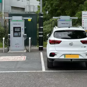 EVs charging at InstaVolt bays at Home in Four Pools Retail Park, Evesham.
