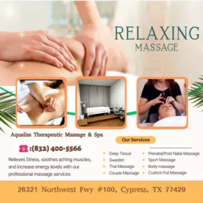 Here at Aqualiss Therapeutic Massage & Spa we love being a part of helping 
taking part in peoples wellness and a better life.
