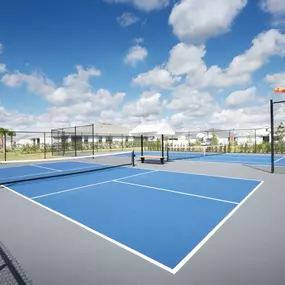 Enjoy a friendly game of tennis or pickleball with your neighbors