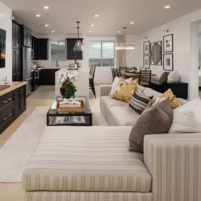 Open floor plan shows effortless transition from great room to kitchen