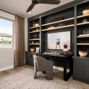 Home office with beautiful built-in shelving