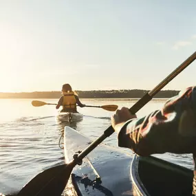 Enjoy kayaking, paddleboarding, and fishing in Tesoro Club's larger lakes