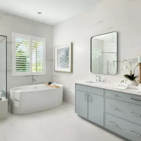 Spa-like primary bathroom suites with dual-vanity sinks, free standing tubs, and walk-in closets