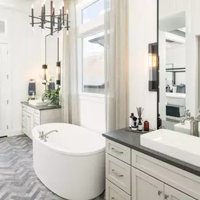 Luxurious primary bathrooms with a freestanding tub