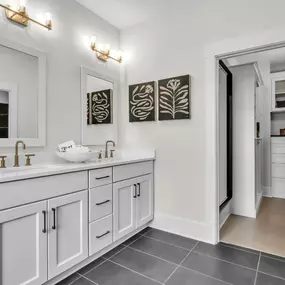 Spa-inspired primary bathrooms with dual vanity sinks