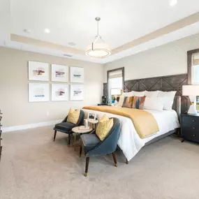 Spacious primary bedroom suites with tray ceiling