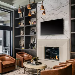 Clubhouse social lounge with fireplace