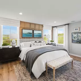 Spacious primary bedroom retreats
