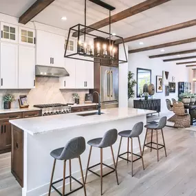 Gorgeous kitchens with large center islands, brand-named stainless steel appliances, and granite countertops