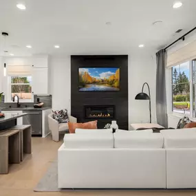 Open floor plan feature a cozy gas fireplace