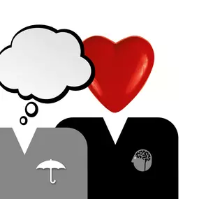 SW Kommunikation Kreatives Design mit Herz und Gehirn Symbolik, das die Verbindung von Emotion und Logik visuell darstellt