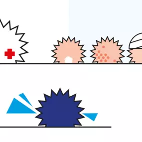 SW Kommunikation Minimalistische Illustration mit geometrischen Figuren und Farbakzenten, ideal für visuelle Geschichten